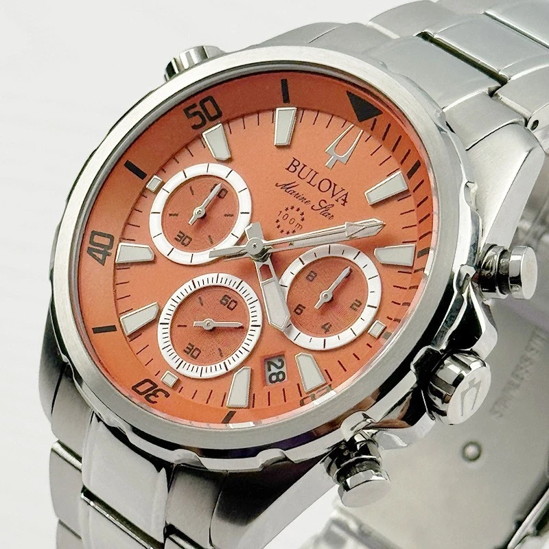 Bulova Marine Star 96B395 Reloj Hombre Cuarzo Esfera Naranja Acero Inoxidable 43MM Foto 3 de 4