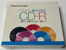 Sealed Memorex Cool Colors CD-R 52X 700MB 80 min (5 Pack) Sealed New Old Stock