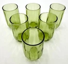 (6) Vintage Anchor Hocking Green Vertical Optic Wave Juice Glasses Avocado Olive