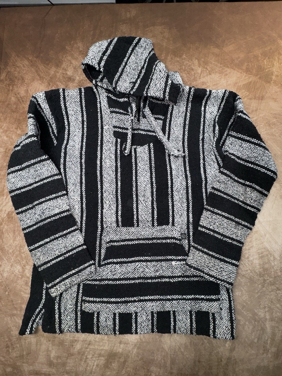 Baja Billys Mexican Pancho  Hoodie Drug Rug Black/gray size Large