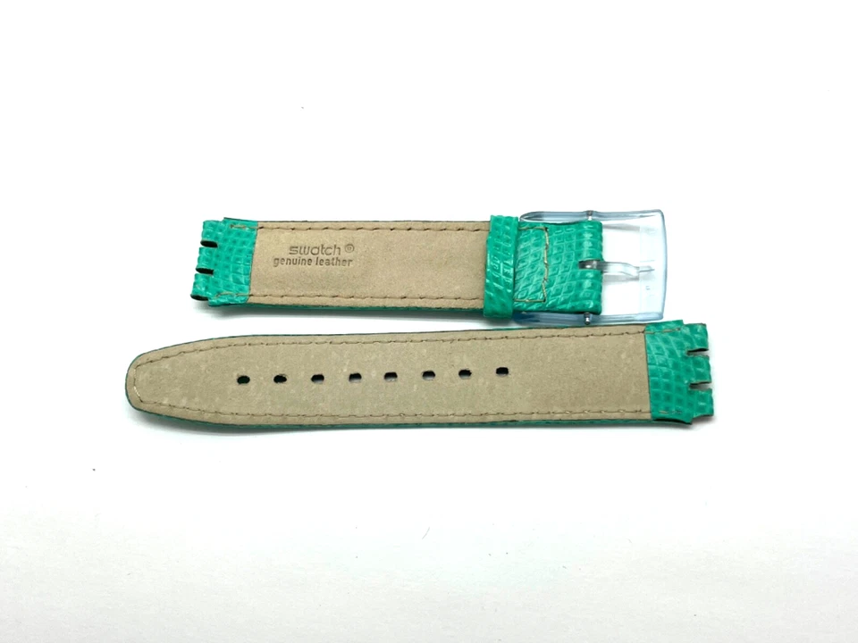 GENUINE Vintage Swatch Lizard Grain Seafoam Green 17mm Watch Strap Signed Buckle - Image 3 of 4