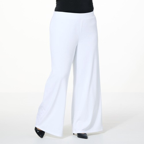 IMAN Global Chic All Day Elegance Petite Wide-Leg Ponte Pants White XL New