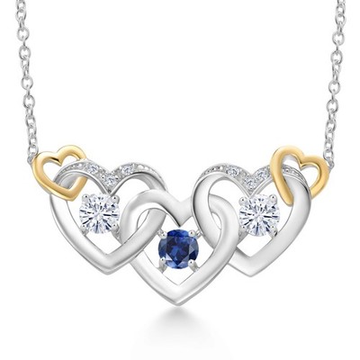 925 Silver and 10K Yellow Gold Created Sapphire White Moissanite and White Lab