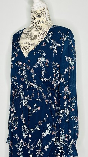 Dotti Size 10 Women's Dress Navy Blue Floral Sheer Long Sleeve High Low Midi - Picture 5 of 16
