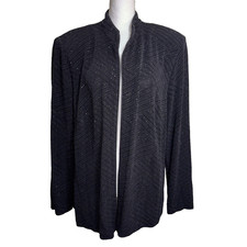 Stunning Vintage Alex Evenings Black Sparkle Zip Front Evening Jacket 2X