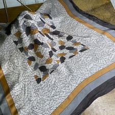 Vintage Scarf Neutral Tone Leaf Print 1960s Japan