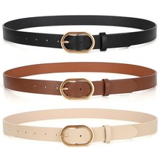 3 Pack Plus Size Women's Leather Belts for Jeans Pants Dress Fashion Gold Buc...
