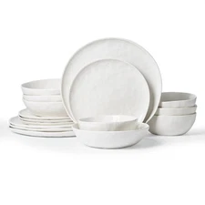 Porcelain kitchen plates and bowls set, Modern dishes set for 4, Handmade Wav...