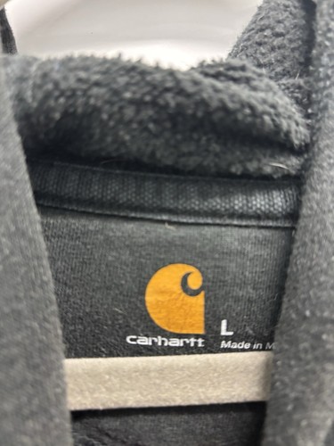 Carhartt Hoodie Mens L Black Loose Fit Sleeve Spellout Sweatshirt K288 Q38 - Picture 3 of 4