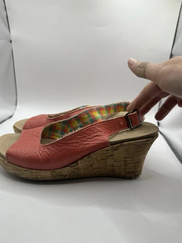 Crocs A Leigh Women's Size 8 Tangerine Leather Cork Wedge Slingback Sandals - Picture 7 of 11