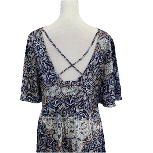 Unity World Women Dress Medium Blue V-neck Boho Print - Picture 5 of 10