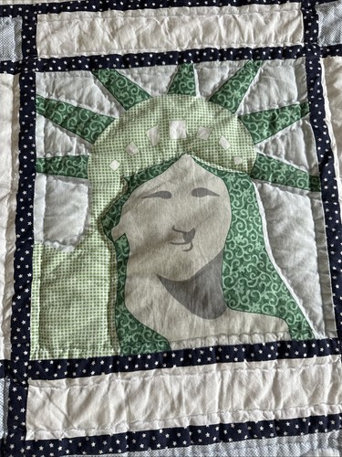 Vintage Handarbeit Quilt, Flaggen, Freiheitsstatue, Americana Patchwork 82"x 100" - Bild 9 von 17