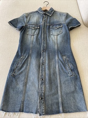 SAINT LAURENT blue indigo washed denim Mini Dress With Pockets Made In Italy