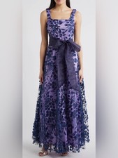 NEW ELIZA J Embroidered Floral Illusion PURPLE Ballgown SZ 6