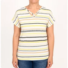 Chicos Zenergy Shirt Womens Size Medium Striped V-Neck Short Sleeve Stretch Tee