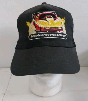Vintage Maple Grove Raceway Rope Trucker Hat Snap Back Tan Mesh Ball Cap
