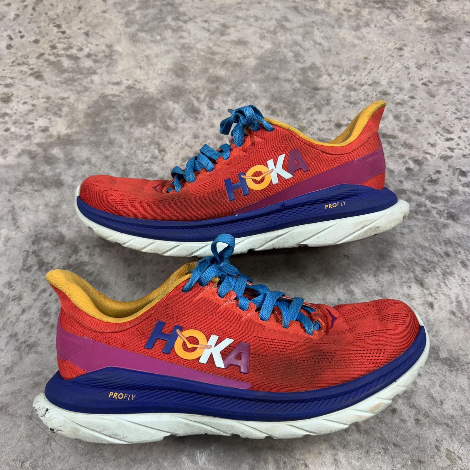 Hoka One One Mach 4 Mens Size 9 Blue Red Yellow Running Shoes with Profly Cushioning