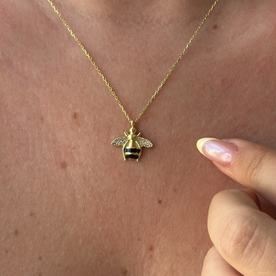 #ad 14k Gold Lab Created Diamond Honey Bee Pendant Necklace for Women Her Jewelry $48.00