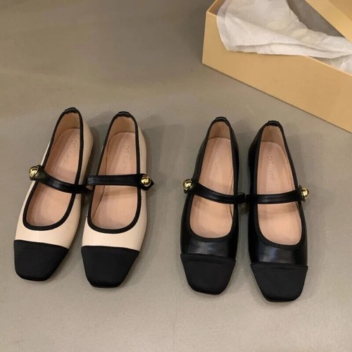 Mujeres Zapatos Planos Franceses Puntera Cuadrada Mary Jane Informales Suela Suave Hebilla Zapatos - Imagen 3 de 16