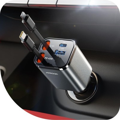 [2026 Ultra-Compact] JOYROOM Retractable Car Charger 84W Car Charger USB C for i