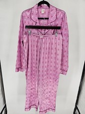 Vtg Gilligan O'Malley Womens Sz L Satin Pajama Set Pink Red Heart Print Y2K