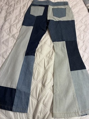 Y2K Patchwork Flare Jeans Colorblock Bell Bottom High Rise