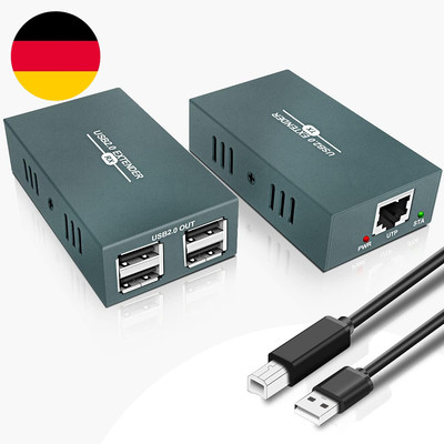GREATHTEK USB 2.0 Extender, USB over Ethernet Cat 5E/6/7 up to 50M/165Ft, 4 Hubs
