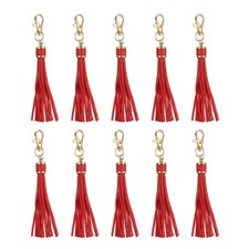 10pcs PU Leather Tassels, 6" Keychain Tassel with Lobster Swivel Red