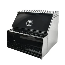 Aluminum 25"x28"x30" Side Mount Semi Truck Tool Box Saddle Step Open Wide Lid BK