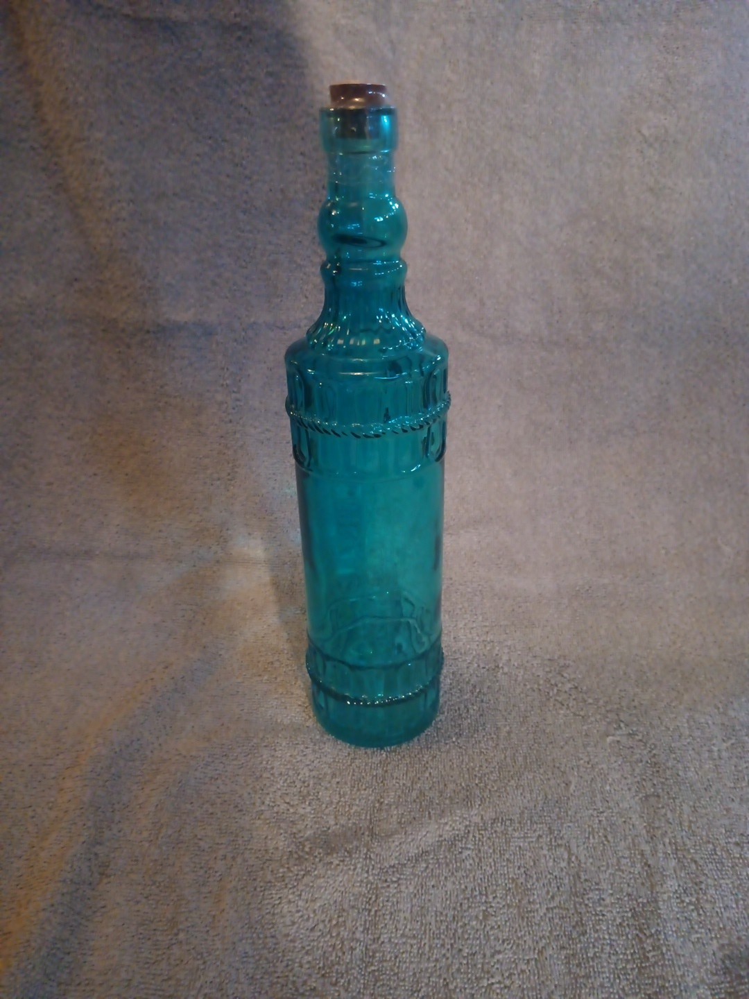 Decorative Teal Glass Bottle Embosed Rope Design Home Decor 