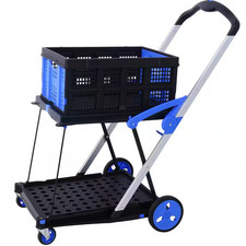 Collapsible Utility Cart Multi Use Functional Shopping Carts 2-Tier with Baskets