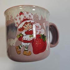 Strawberry Shortcake and Custard Cat Ceramic Mug 20 oz Drip Glaze Retro Design