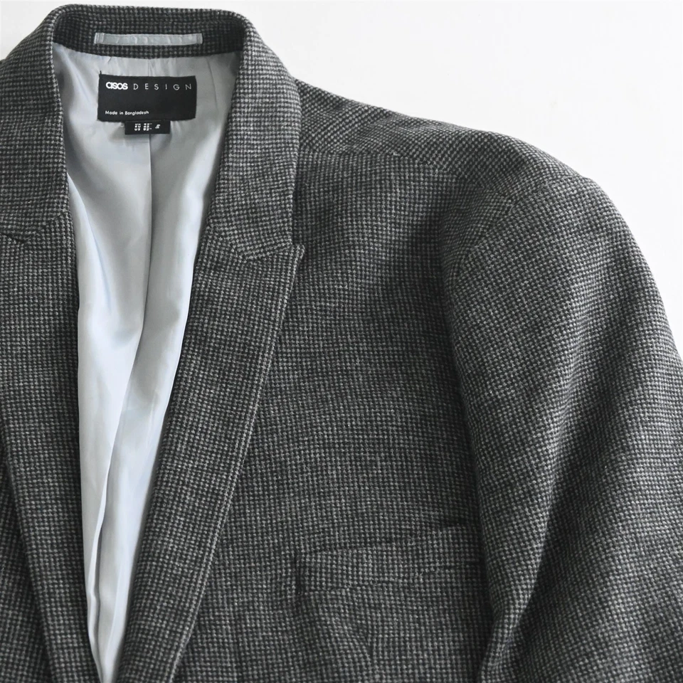 ASOS 48R 38x32 Gray Check Tweed Mens Jacket Pants Suit - Image 3 of 4