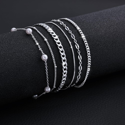 Silberarmbänder für Damen trendige, zierliche 14K versilberte kubanische Gliederkette Erbse - Bild 5 von 7