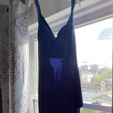 Fashion Nova Blue Velvet Sleeveless V-Neck Maxi Slip Dress Size M
