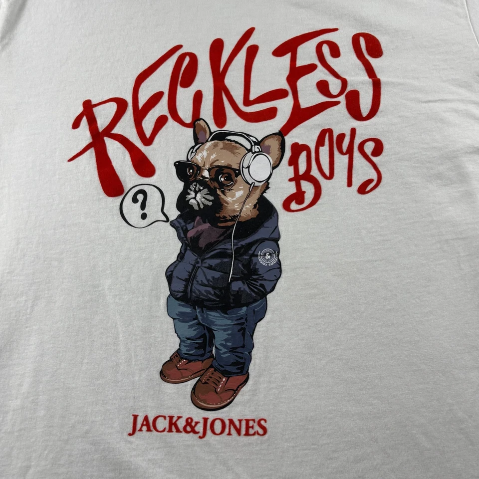 Camiseta Jack & Jones Para Hombre L Blanca Imprudente Niños Bulldog Francés Gorro Auriculares Foto 2 de 4