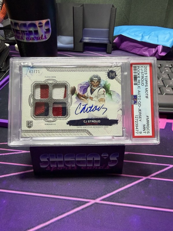 CJ Stroud /71 RPA 2023 Topps Motif ROOKIE Relic Auto Quad Patch Texans PSA 9
