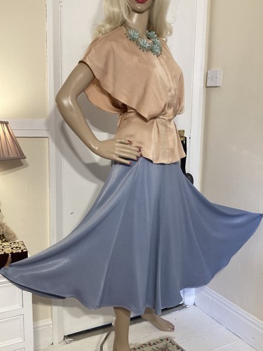 High Shine LIQUID SATIN Caped Back Flutter Sleeve 40s Deco Style Peplum Blouse - Picture 18 of 24