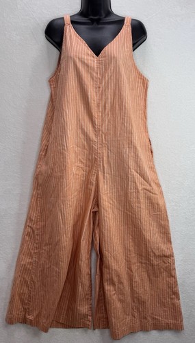 Marimekko x Uniqlo Jumpsuit Damen Pfirsich Gestreift Leinenmischung Weites Bein Gr. L