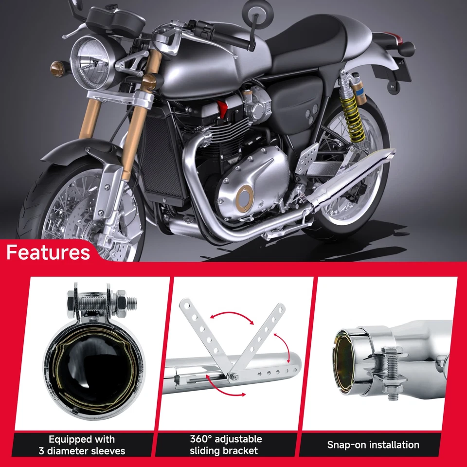 2pc 20" Motorcycle Muffler Exhaust Pipes For Kawasaki Vulcan VN 700 800 900 1500 - Image 3 of 4