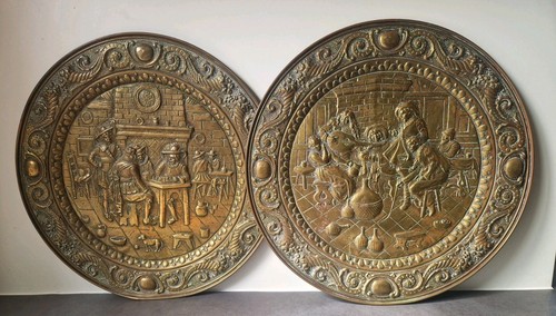 Pair Large Vintage Brass Wall Plaques Mid-Century Pub Tavern Garden Bar 24.5" - Picture 2 of 22