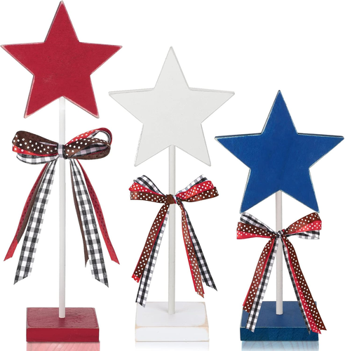 3 Pcs 4Th of July Stars Decoration Patriotic Centerpieces Wooden Standing Star B