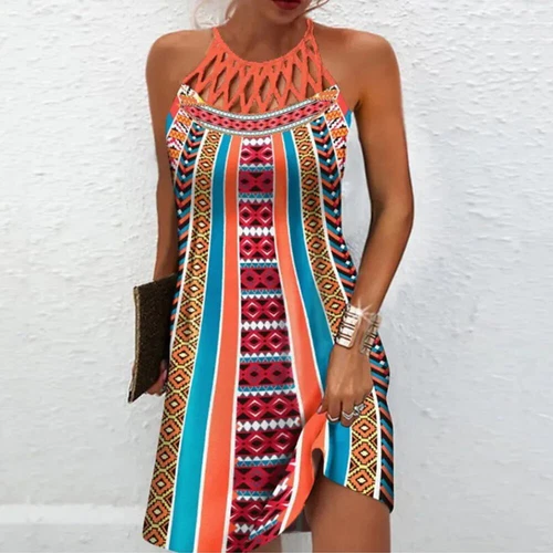Women Dress Boho Hollow Halter Sleeveless Beach Dresses Holiday Plus Size - Bild 17 von 33