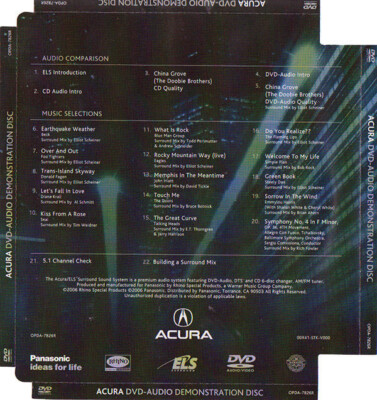 Acura DVD-Audio Demonstration Disc DVD-AUDIO Talking Heads Donald