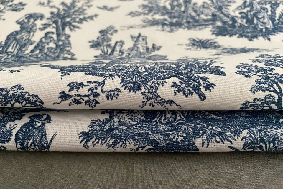 Dark Blue Toile Table Runner Colonial French Home Decor Vintage Dining Linens - Image 4 of 4