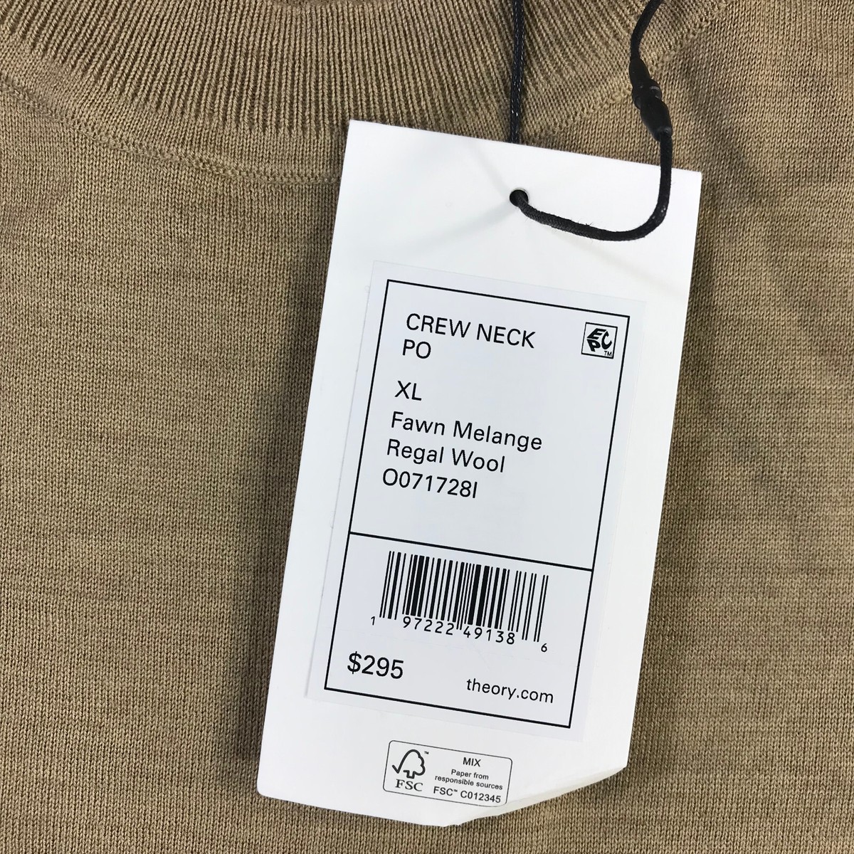 Theory Sweater Mens Extra Large Regal Wool Fawn Melange Beige