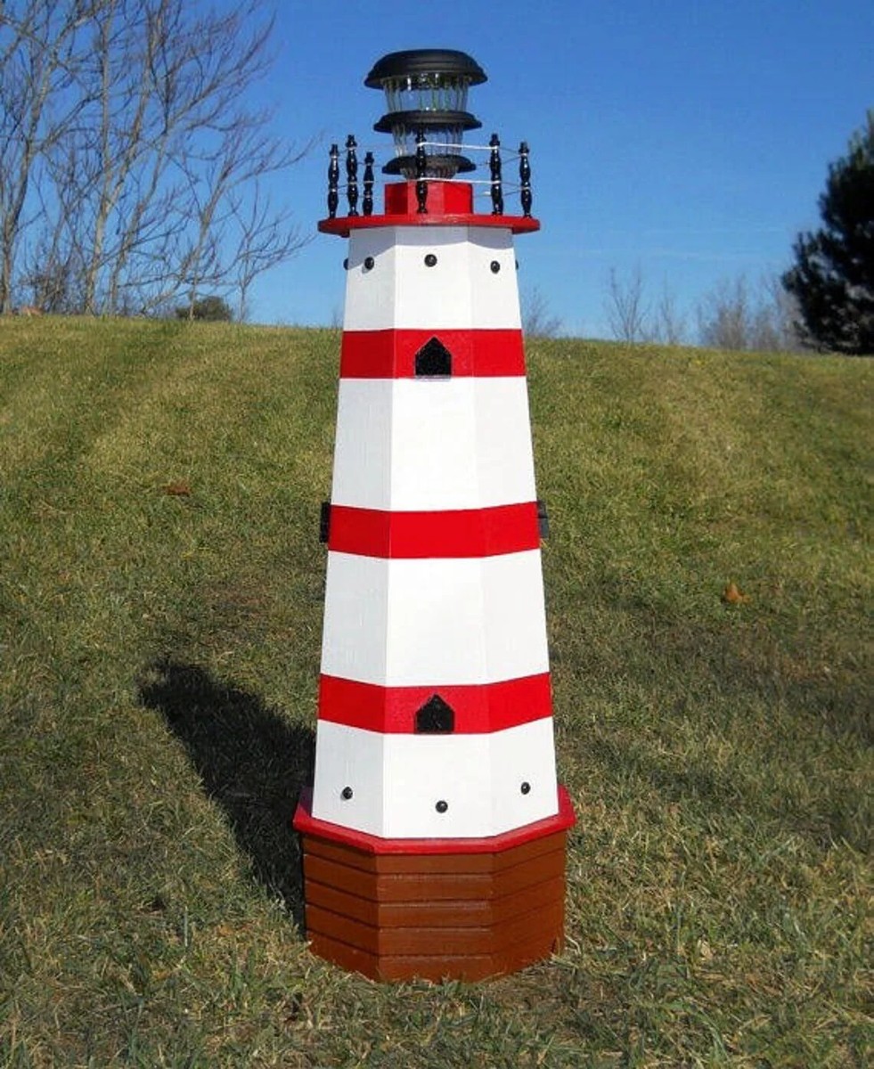 Solar Wooden Lighthouse Seaside Lighthouse Led Illuminated Garden