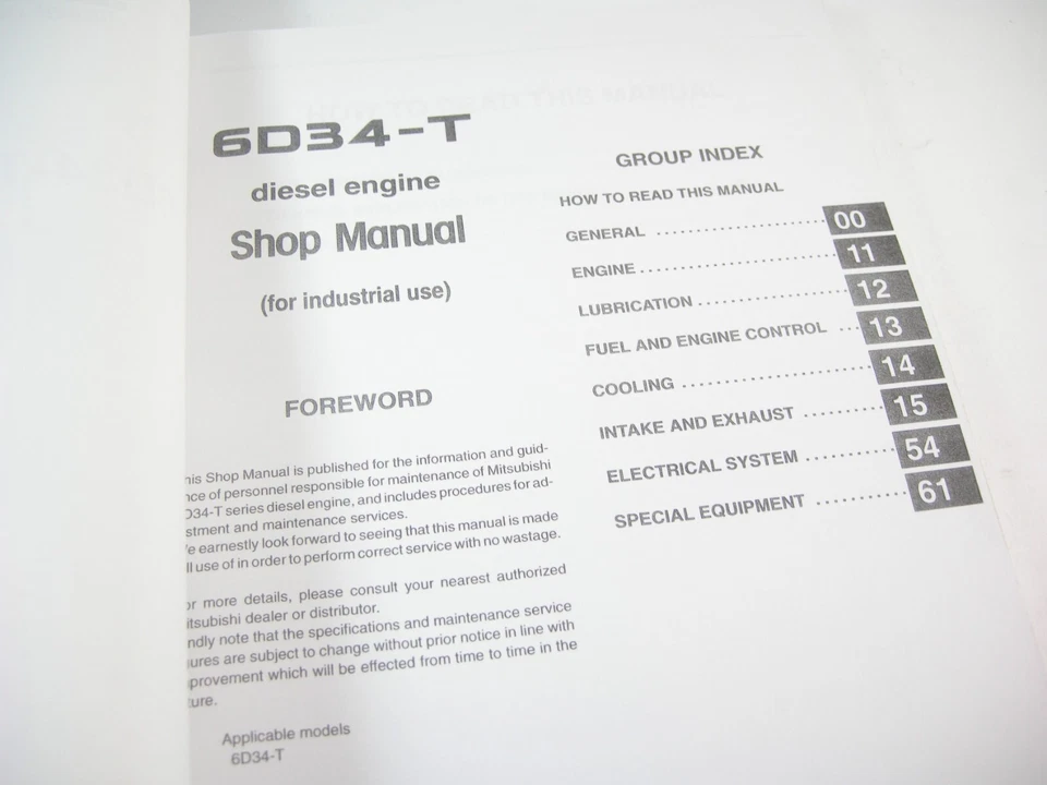 Manual de reparación de taller de servicio de motor diésel industrial Mitsubishi 6D34-T 6D34T Foto 2 de 4