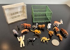 Lot 16 VTG Plastic Safari Animal Country Cage W/ Case Miniature Animals Toys