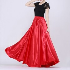Women Satin Latin Dance Skirt Ballroom Costume Flamenco Spanish Frill Dance Wear